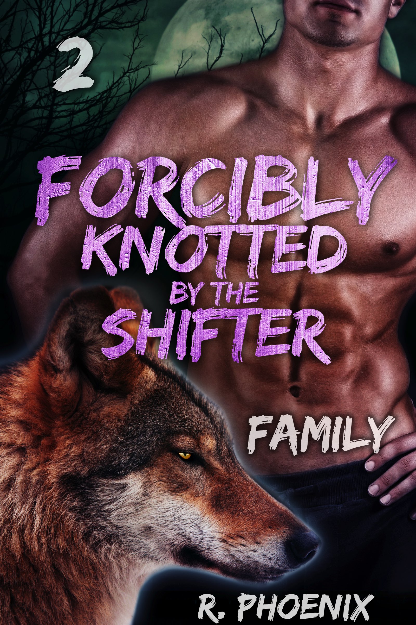 book cover of Forcibly Knotted by the Shifter 2: Family by R. Phoenix with a man and a wolf